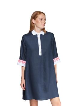 Vilagallo Vestido MIRANDA EMB LINO AZUL MARINO