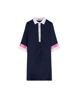 Vilagallo Vestido MIRANDA EMB LINO AZUL MARINO