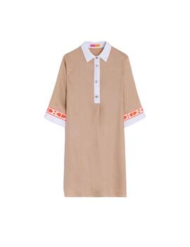 Vilagallo Vestido MIRANDA EMB BEIGE LINO