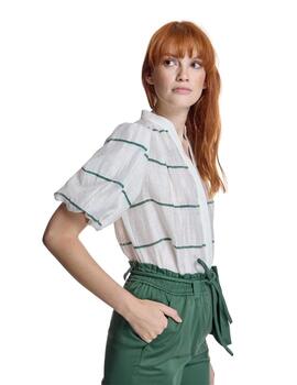 Alba Conde Blusa Blanca rayas verdes