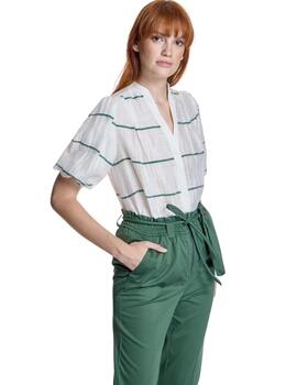 Alba Conde Blusa Blanca rayas verdes