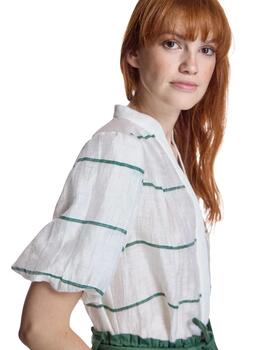 Alba Conde Blusa Blanca rayas verdes