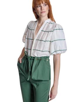 Alba Conde Blusa Blanca rayas verdes