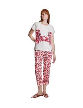 Alba Conde Camiseta Blanca estampado floral rojo