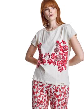 Alba Conde Camiseta Blanca estampado floral rojo