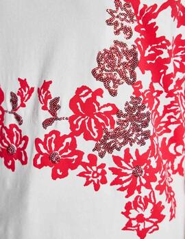 Alba Conde Camiseta Blanca estampado floral rojo