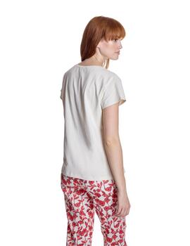 Alba Conde Camiseta Blanca estampado floral rojo