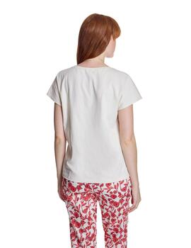 Alba Conde Camiseta Blanca estampado floral rojo