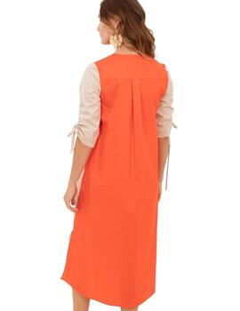 Anna Mora Vestido Camisero Beige y Naranja