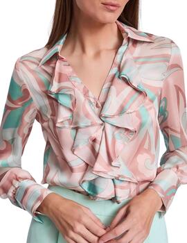 Gaudi Camisa manga larga rosa y azul estampada