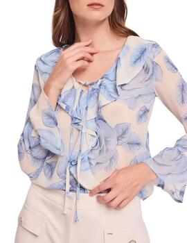 Gaudi Blusa en georgette azul estampada