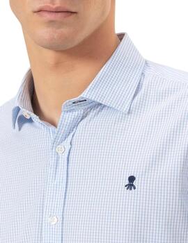 El Pulpo Camisa Popelin Cuello Italiano Vichy Azul