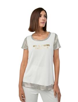 Mercedes De Miguel Camiseta Texto Lurex Crudo