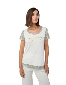 Mercedes De Miguel Camiseta Texto Lurex Crudo