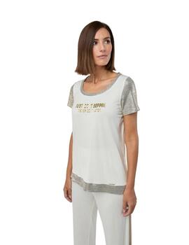 Mercedes De Miguel Camiseta Texto Lurex Crudo