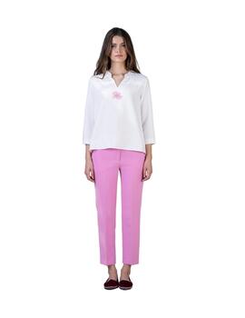 Hongo Blusa blanca con strass rosa