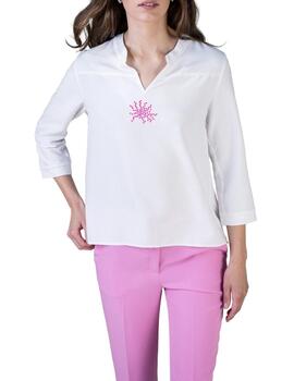 Hongo Blusa blanca con strass rosa