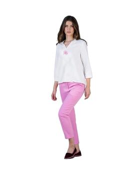 Hongo Blusa blanca con strass rosa