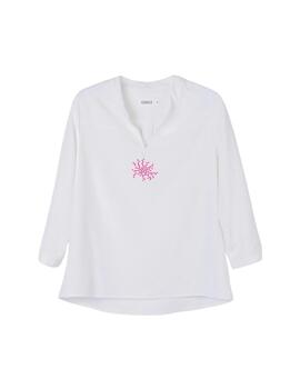 Hongo Blusa blanca con strass rosa