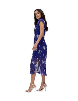 Salsa Vestido camisero azul con bordados