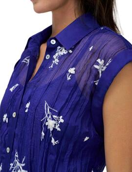 Salsa Vestido camisero azul con bordados