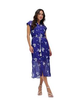 Salsa Vestido camisero azul con bordados