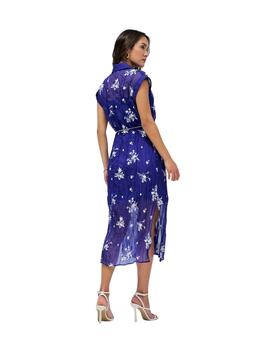 Salsa Vestido camisero azul con bordados