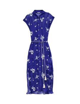 Salsa Vestido camisero azul con bordados