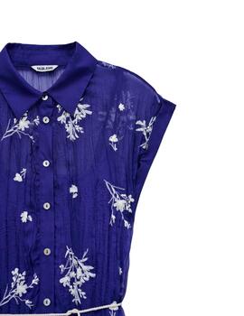 Salsa Vestido camisero azul con bordados