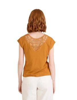 Naf Naf Camiseta Espalda encajes mostaza