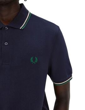 Fred Perry Polo Azul marino logo verde