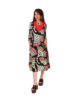 PAROLE Vestido manga 3/4 estampado abanicos Negro