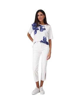 Monari Camiseta Blanca flores azules