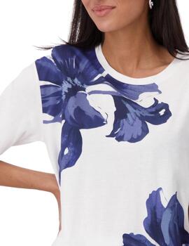 Monari Camiseta Blanca flores azules