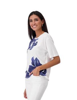 Monari Camiseta Blanca flores azules