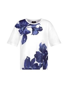 Monari Camiseta Blanca flores azules