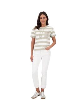 Monari Camiseta Blanca con rayas beige y cordones