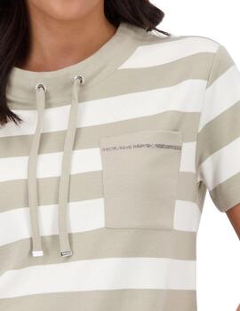 Monari Camiseta Blanca con rayas beige y cordones
