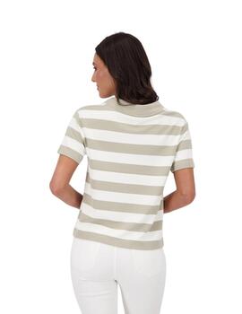 Monari Camiseta Blanca con rayas beige y cordones
