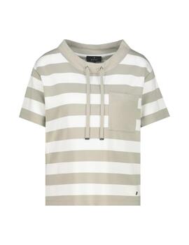 Monari Camiseta Blanca con rayas beige y cordones