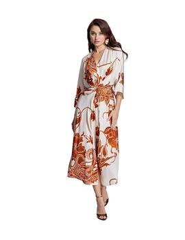 Alba Conde Vestido cruzado estampado teja y blanco