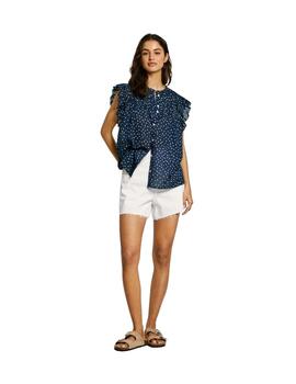 Pepe Jeans Blusa azul marino lunares con volantes