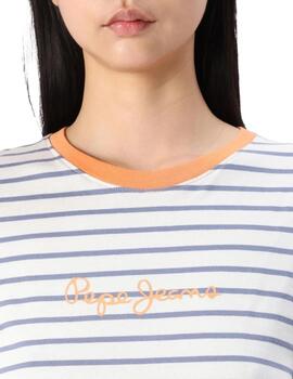 Pepe Jeans Camiseta de rayas Azul blanco y naranja