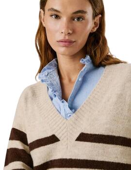 Pepe Jeans Jersey Cecil Rayas beige y negro