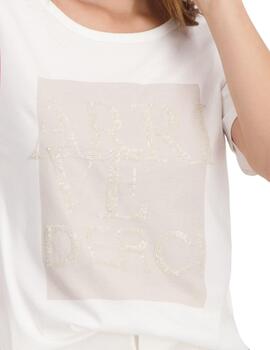 Monari T-Shirt Off-White con letras de lentejuelas 