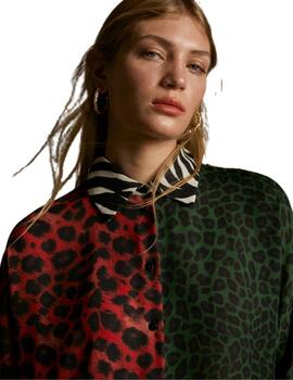 Lola Casademunt Camisa Animal Print Combinada Rojo