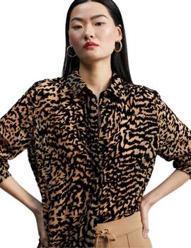 Lola Casademunt Camisa Animal Print Flocado Marron