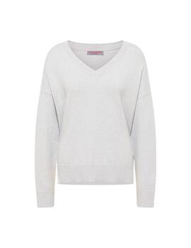 Frieda Jersey gris cuello pico Pullover Sterling G