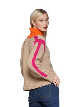 Vilagallo JERSEY CUELLO BEIGE ROSA NEON