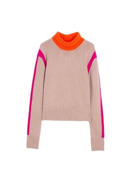 Vilagallo JERSEY CUELLO BEIGE ROSA NEON